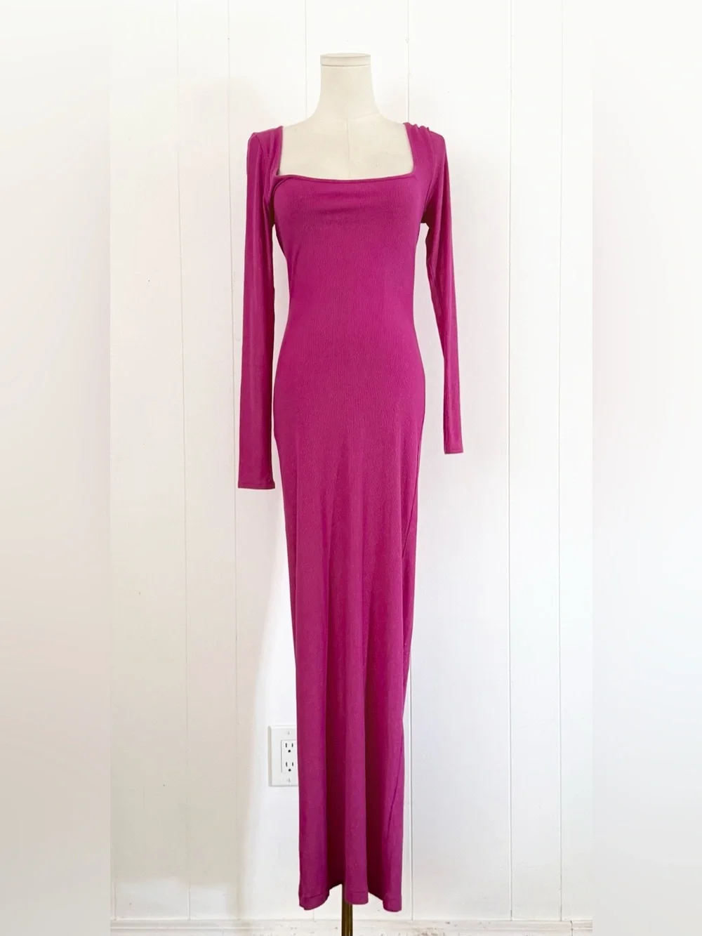 SKIMS Soft Lounge Long Sleeve Maxi Dress Large Fuchsia Foil Metallic Large Rare - Picture 6 of 10